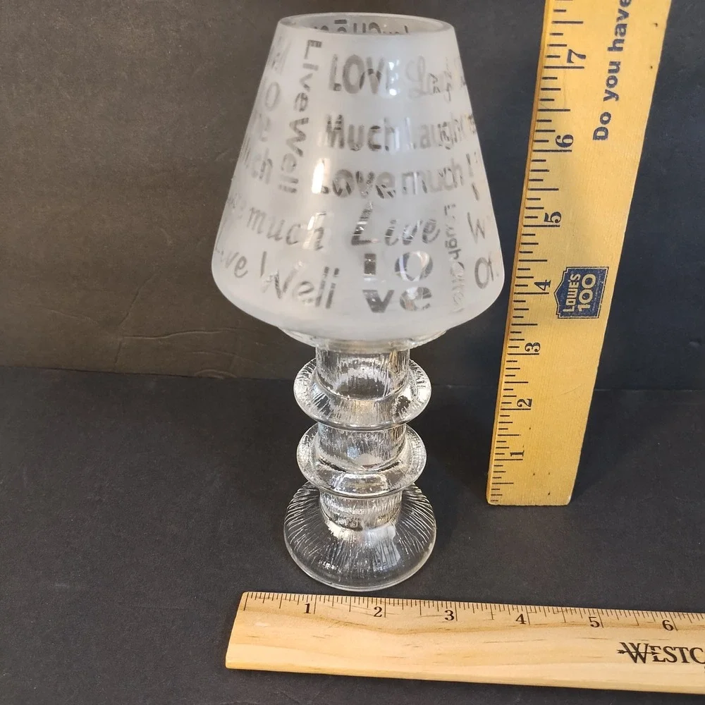 VTG Frosted Glass Fairy Lamp Tiered Pedestal Base Frosted Glass Live Love Laugh